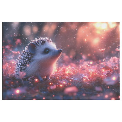 Hedgehog Exploring Bioluminescent Garden Under Starry Night Sky with Softly Glowing Quills Canvas Wall Art - Awakening Righteousness