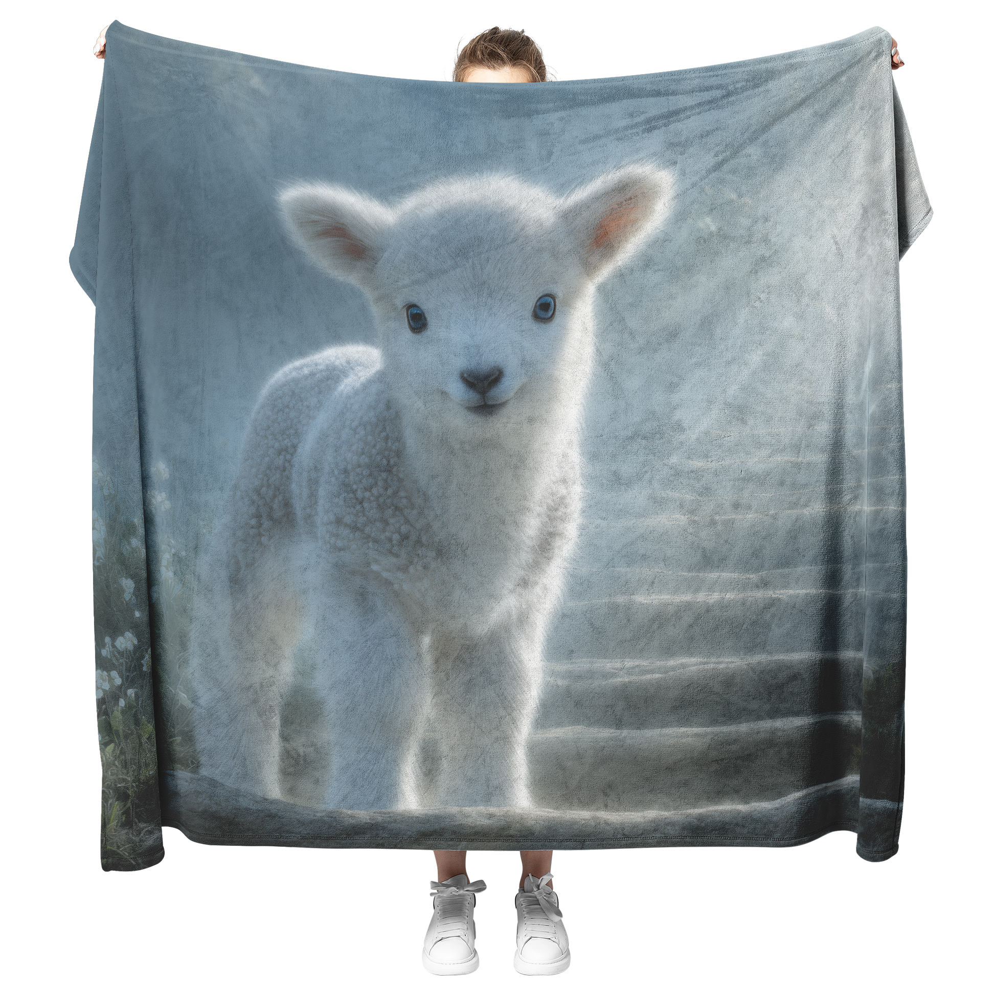 Lamb_With_Blue_Eyes_At_Radiant_Stairway__H_Blanket_Model_Mockup.png