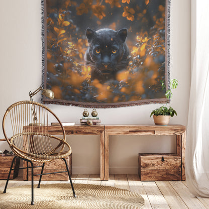 Majestic Black Panther in Vibrant Floral Field Cozy Woven Throw Blanket - Awakening Righteousness