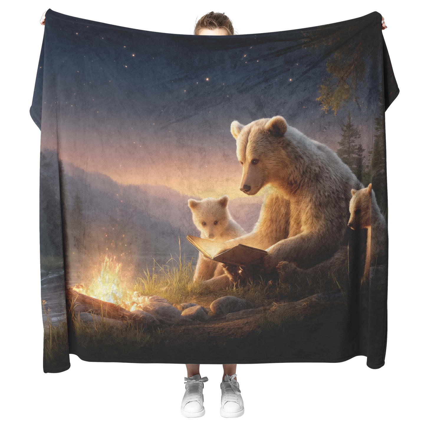 Mama_Bear_Reading_Glowing_Book_To_Cubs_B_H_Blanket_Model_Mockup.png