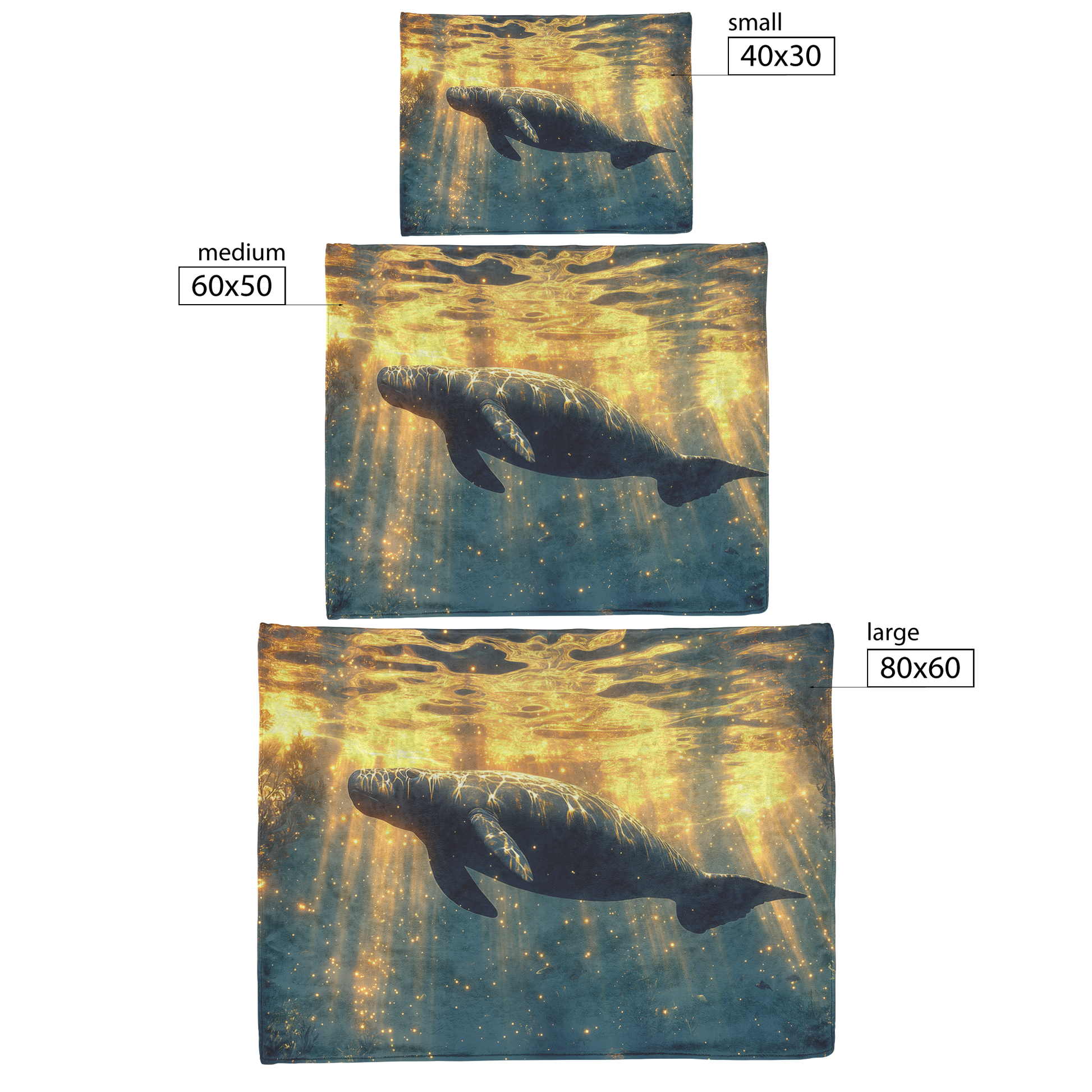 Manatee_Silhouetted_Against_Golden_Water_H_Blanket_Size_Options_Mockup.png