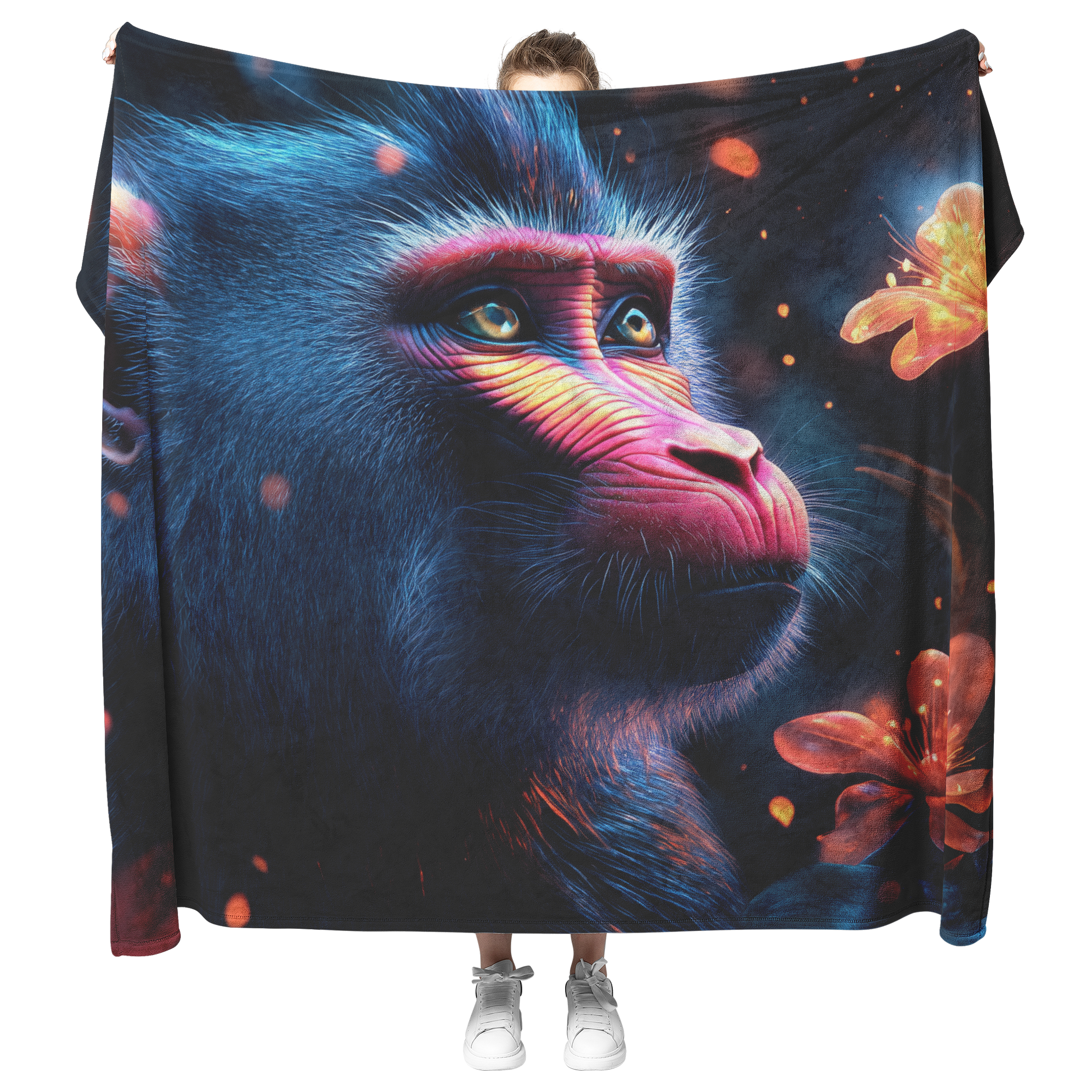 Mandrill_with_Colorful_Face_Illuminated__H_Blanket_Model_Mockup.png