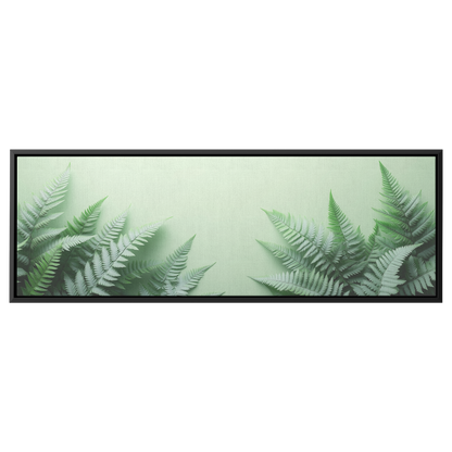 Minimalist Artwork Fern Leaves Monochrome Gray Tones Light Green Background Ultra High Definition Clean Design Panoramic Framed Canvas Wall Art - Awakening Righteousness