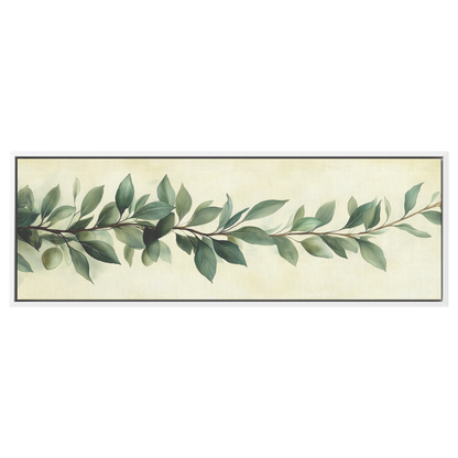 Minimalist Artwork Olive Branches Muted Green Tones Cream Background Ultra High Definition Elegant Simplicity Panoramic Framed Canvas Wall Art - Awakening Righteousness