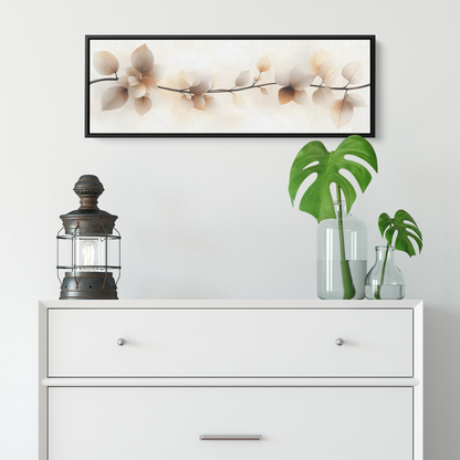 Minimalist Artwork Simple Leaves Vines Neutral Beige Tones White Background Elegant Line Art Ultra High Definition Modern Aesthetic Panoramic Framed Canvas Wall Art - Awakening Righteousness