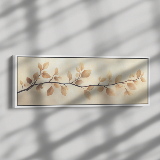 Minimalist Artwork Single Vine Delicate Leaves Soft Neutral Tones Matte Beige Background Ultra High Definition Panoramic Framed Canvas Wall Art - Awakening Righteousness