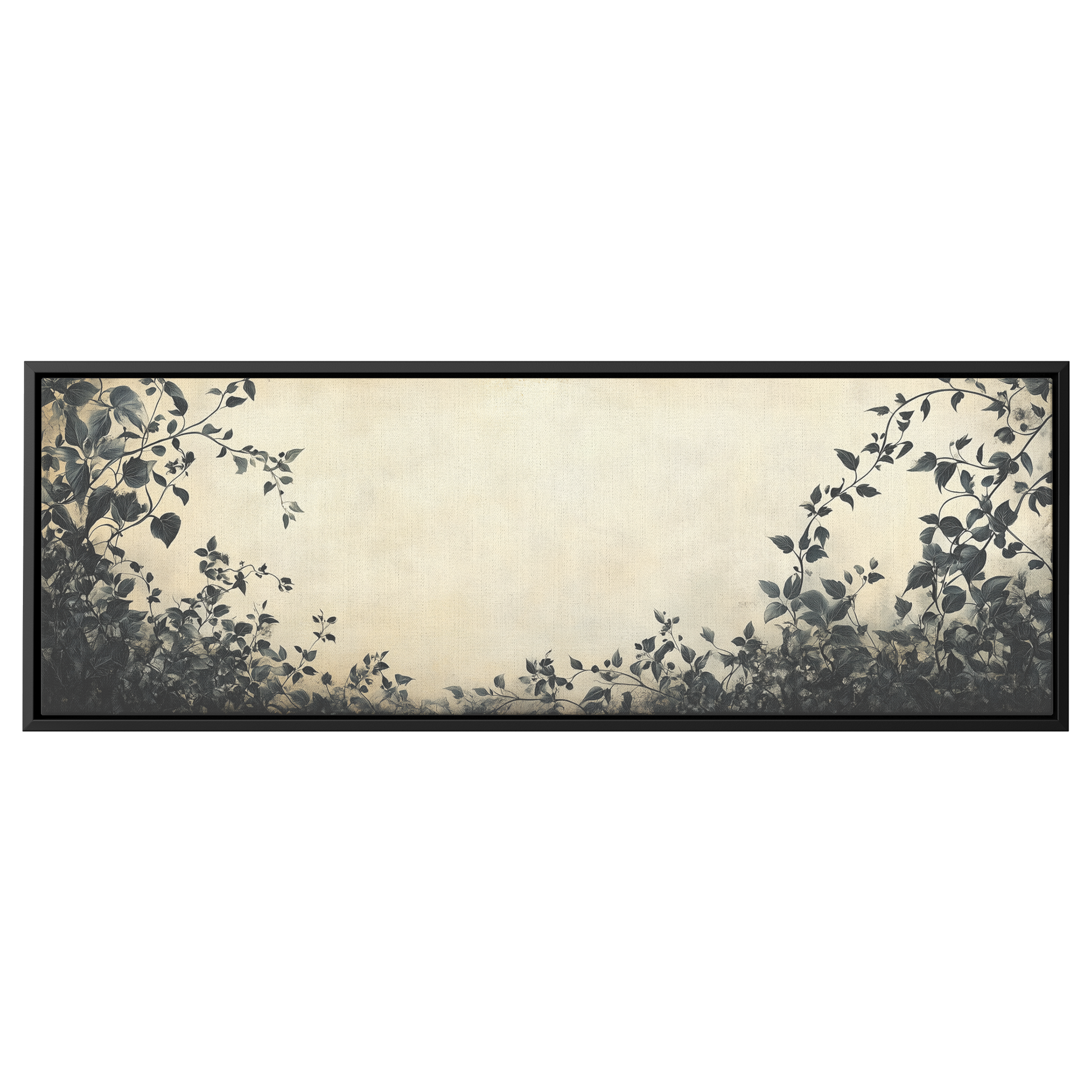 Minimalist Artwork Trailing Ivy Vines Monochrome Warm Taupe Background Ultra High Definition Refined Line Art Panoramic Framed Canvas Wall Art - Awakening Righteousness