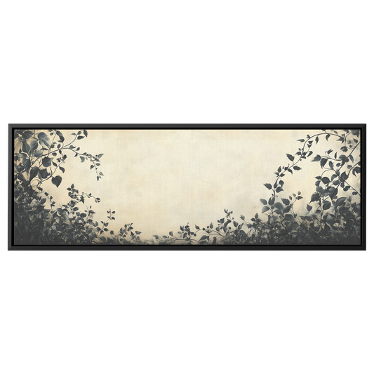 Minimalist Artwork Trailing Ivy Vines Monochrome Warm Taupe Background Ultra High Definition Refined Line Art Panoramic Framed Canvas Wall Art - Awakening Righteousness