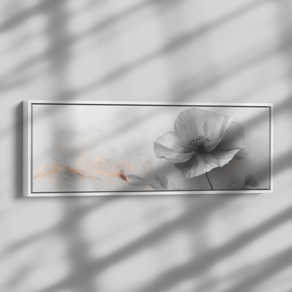 Minimalist Single Stem Floral Artwork Simple Poppy Flower Light Gray Background Ultra High Definition Luminous Linework Panoramic Framed Canvas Wall Art - Awakening Righteousness