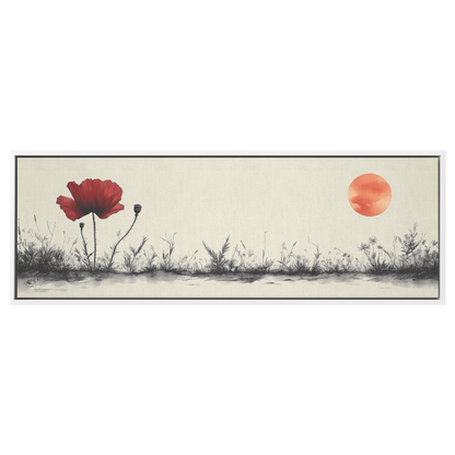 Minimalist Single Stem Floral Artwork Simple Poppy Flower Light Gray Background Ultra High Definition Luminous Linework Panoramic Framed Canvas Wall Art - Awakening Righteousness