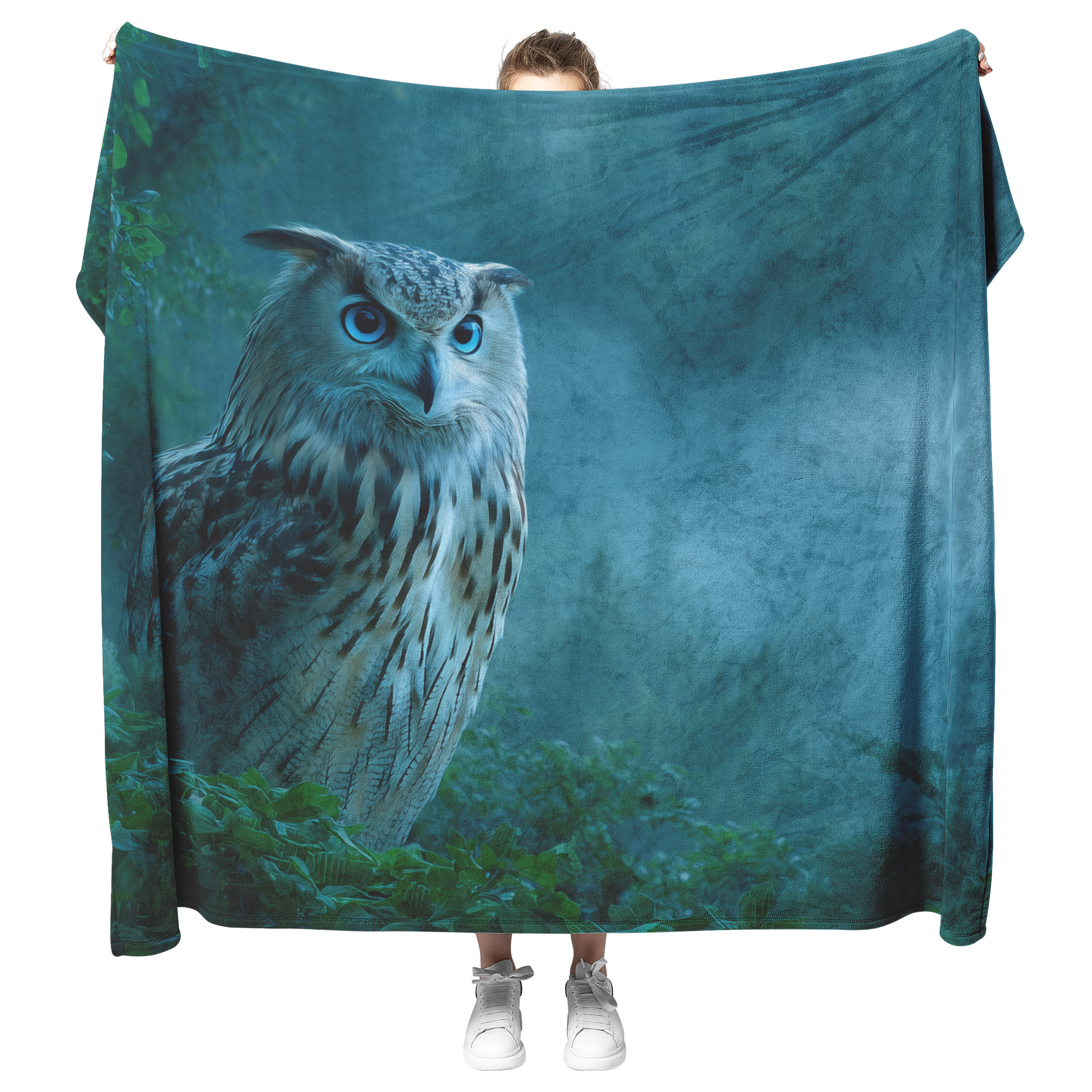 Moonlight_Owl_With_Blue_Eyes_And_Mystica_H_Blanket_Model_Mockup.png
