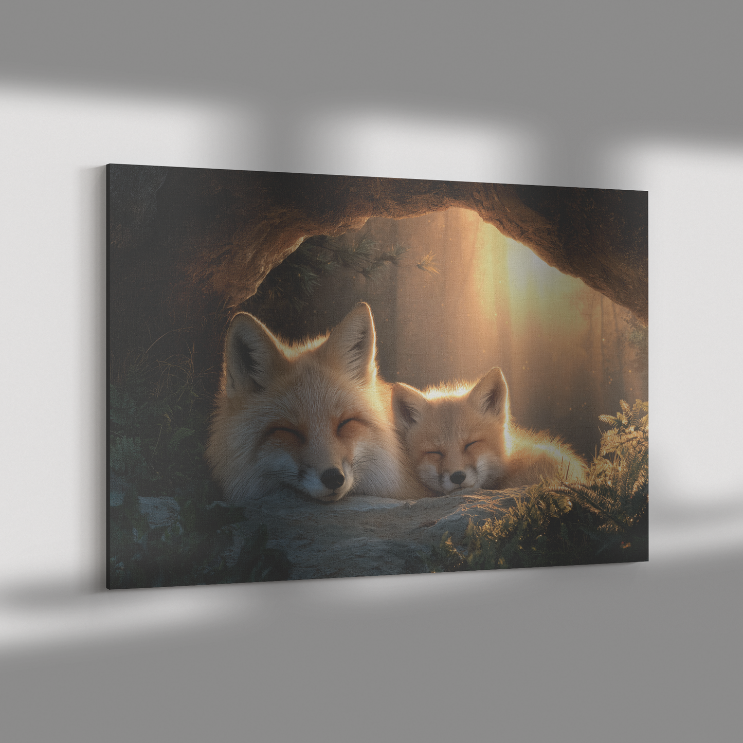 Mother_Fox_and_Cubs_Snuggled_in_Glowing__H_Rectangle_Dramatic_Shadow_Mockup.png_15524208