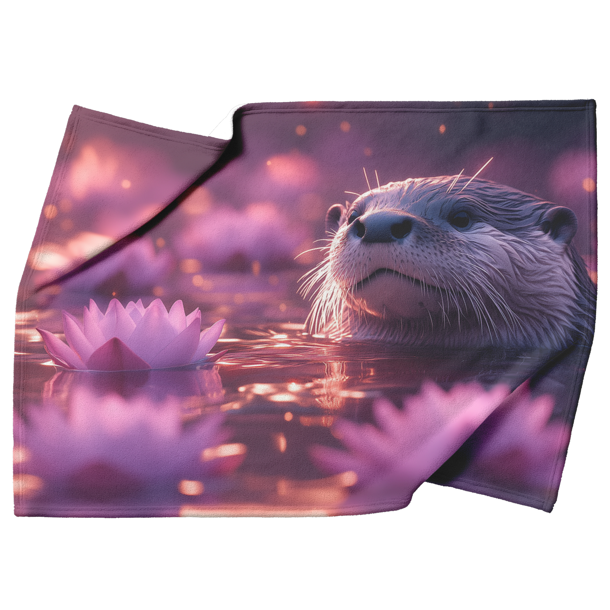 Otter_Resting_in_a_Glowing_Pond_Surround_H_Blanket_Top_Bottom_Folds_Mockup.png