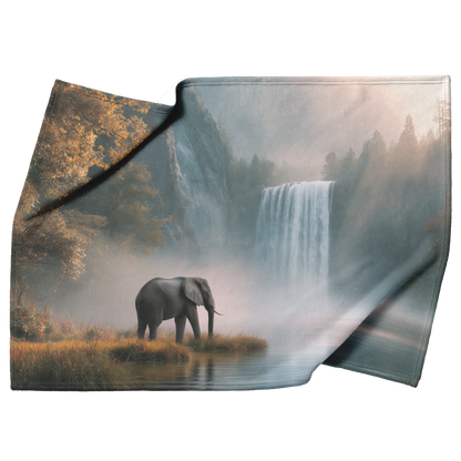 Peaceful_Elephant_Standing_By_Golden_Wat_H_Blanket_Top_Bottom_Folds_Mockup.png