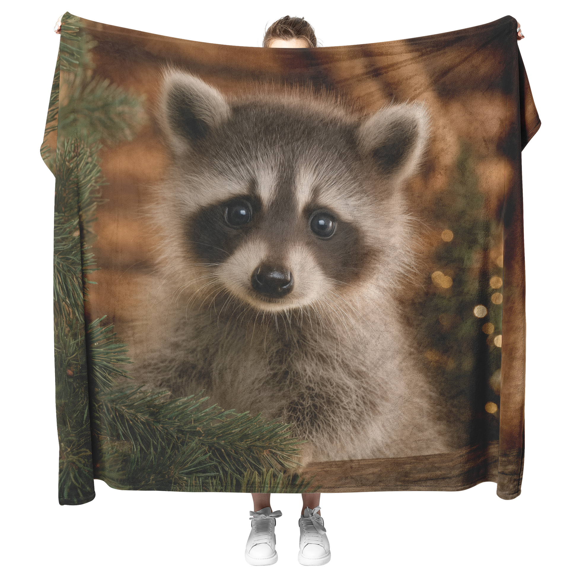 Raccoon_Cub_Decorating_Christmas_Tree_In_H_Blanket_Model_Mockup.png