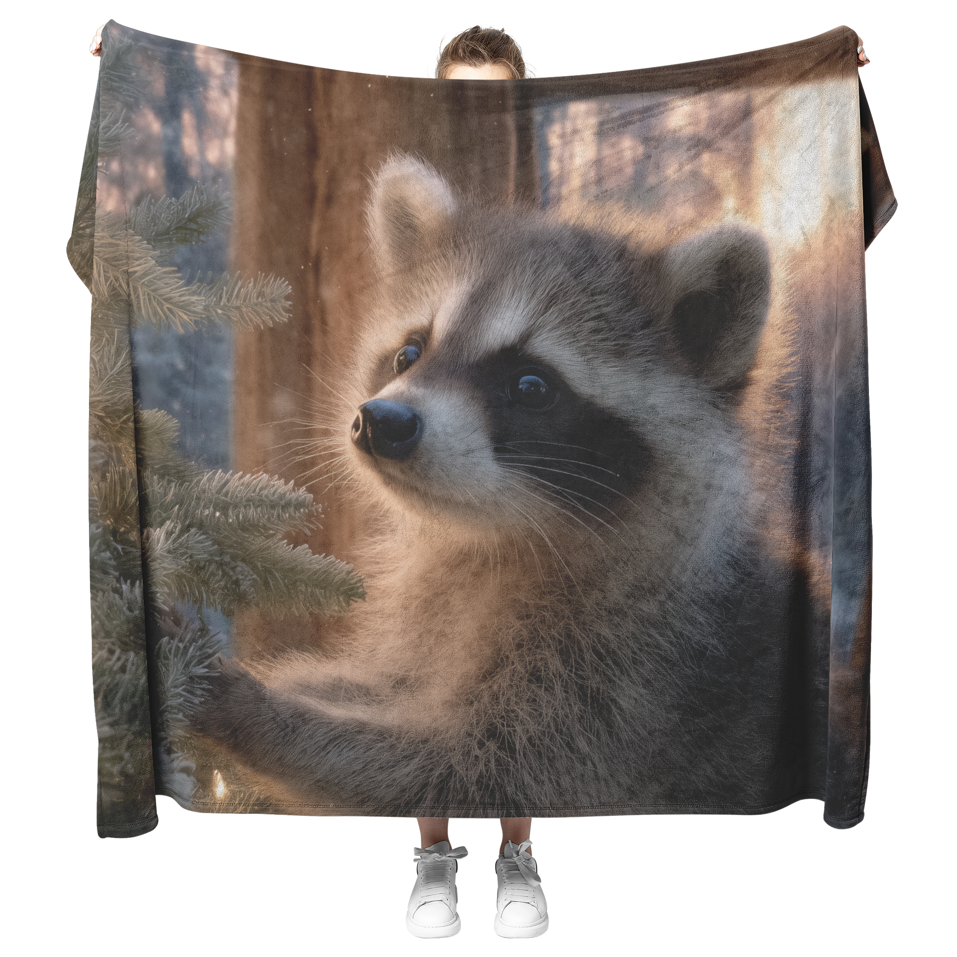 Raccoon_Cub_Decorating_Christmas_Tree_In_H_Blanket_Model_Mockup.png