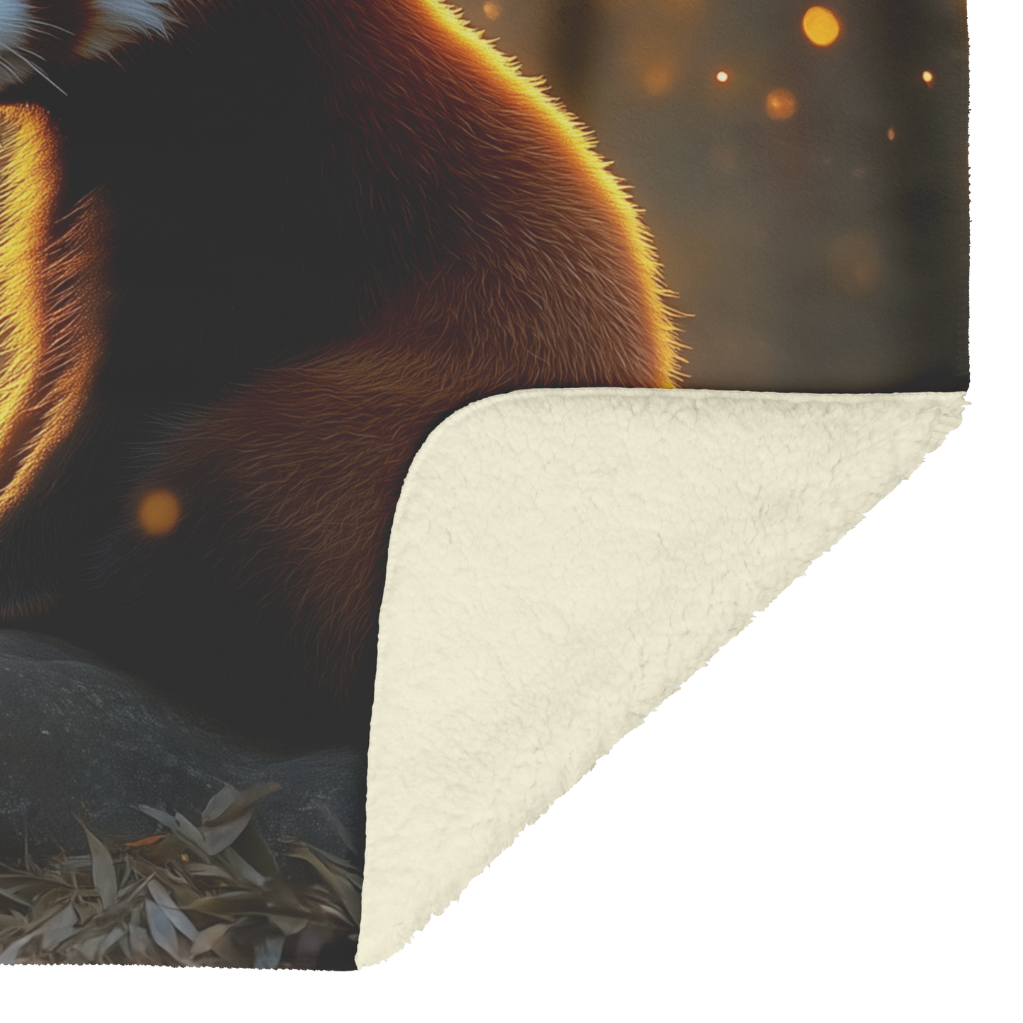Red_Panda_Sitting_on_a_Glowing_Stone_in__H_Blanket_Sherpa_Mockup.png