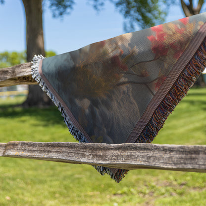 Serene White Dove Woven Throw Blanket with Mountain Peaks and Vibrant Flowers - Awakening Righteousness