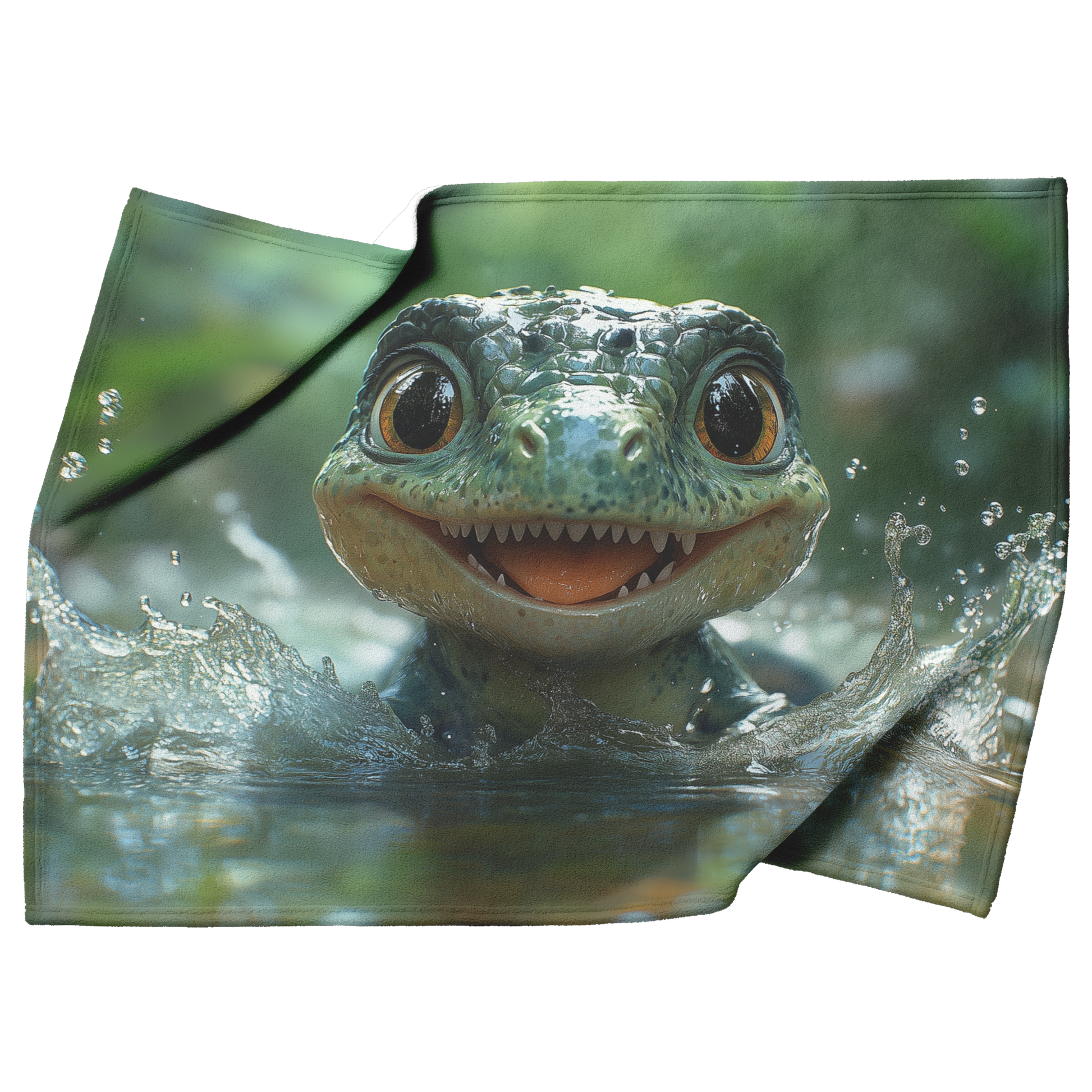 Small_T-Rex_Splashing_in_Puddle_With_Hap_H_Blanket_Top_Bottom_Folds_Mockup.png