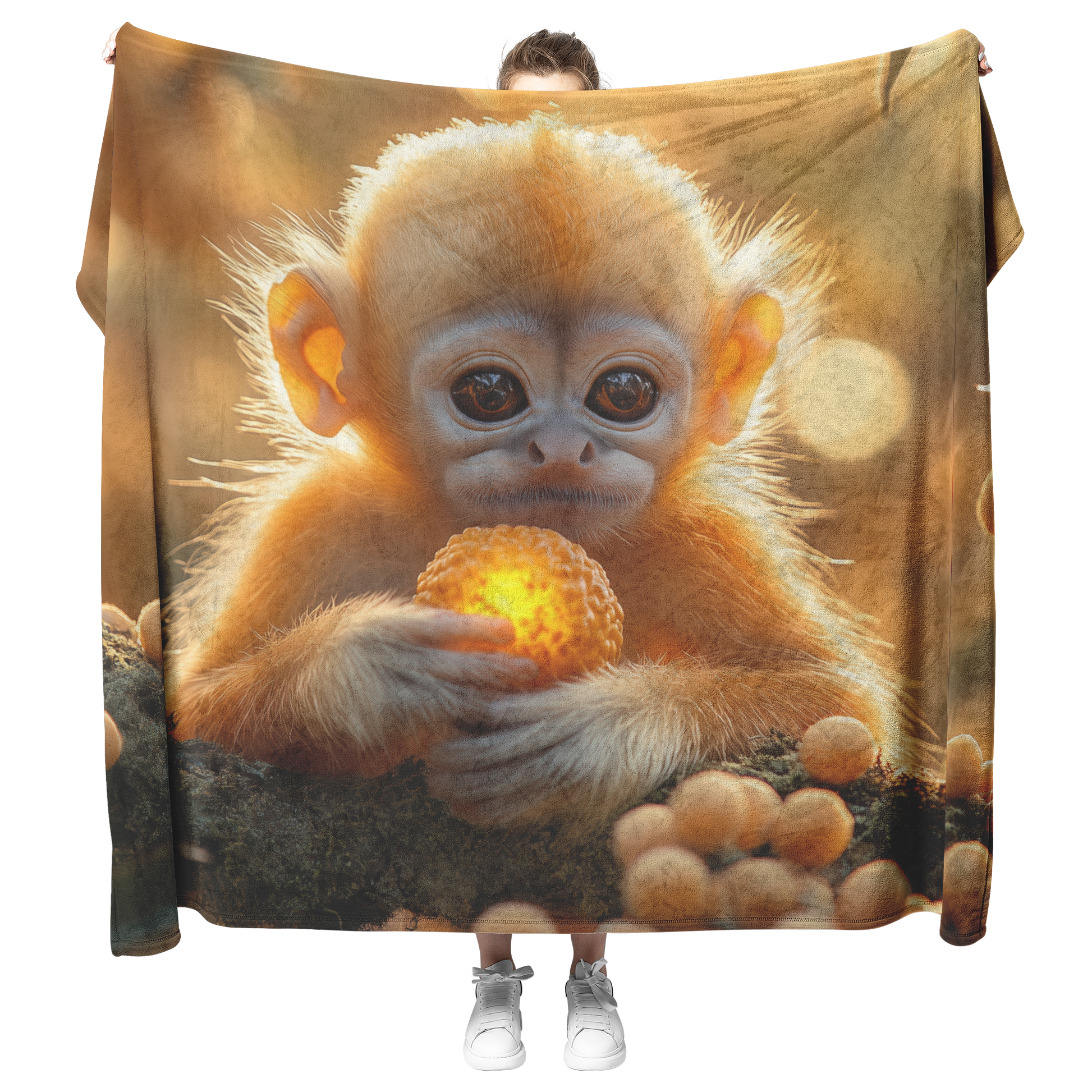 Spider_Monkey_Holding_a_Glowing_Fruit_on_H_Blanket_Model_Mockup.png
