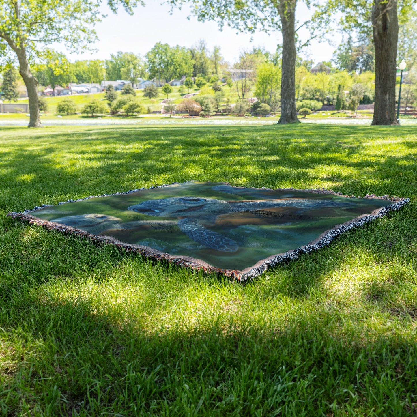 Three Baby Turtles in Vibrant Garden Cozy Woven Throw Blanket - Awakening Righteousness