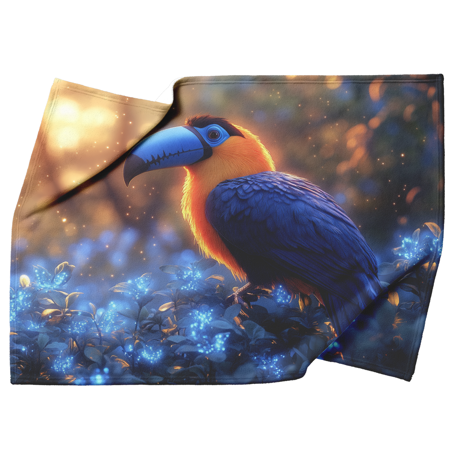 Toucan_with_Bioluminescent_Plants_and_Bl_H_Blanket_Top_Bottom_Folds_Mockup.png