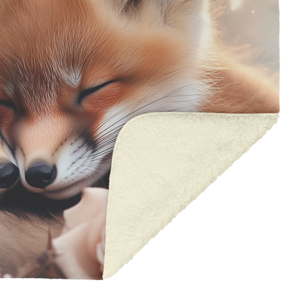 Two Baby Foxes Cuddled Inside Heart Shaped Wreath of Roses Sherpa Fleece Throw Blanket Cute Cozy Design Loving Valentines Day Gift