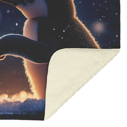 Two Baby Penguins Holding Flippers Heart Shaped Snowflakes Falling Blue Eyes Cozy Winter Love Photorealistic High Resolution Sherpa Fleece Blanket