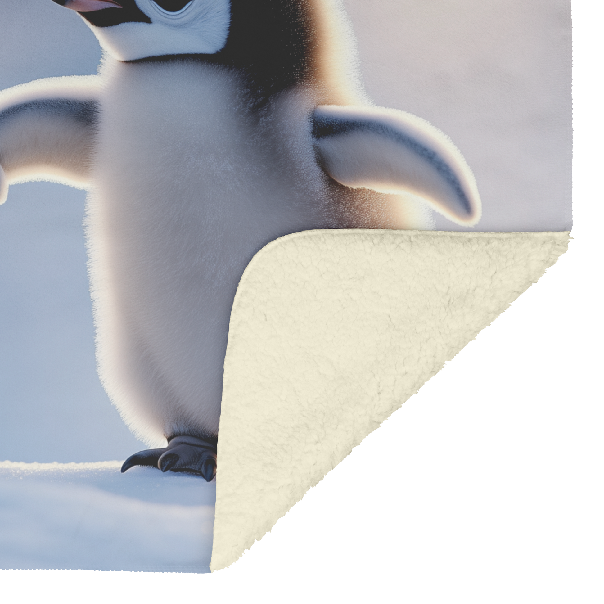 Two Baby Penguins Holding Flippers Heart Shaped Snowflakes Falling Blue Eyes Cozy Winter Love Photorealistic High Resolution Sherpa Fleece Blanket