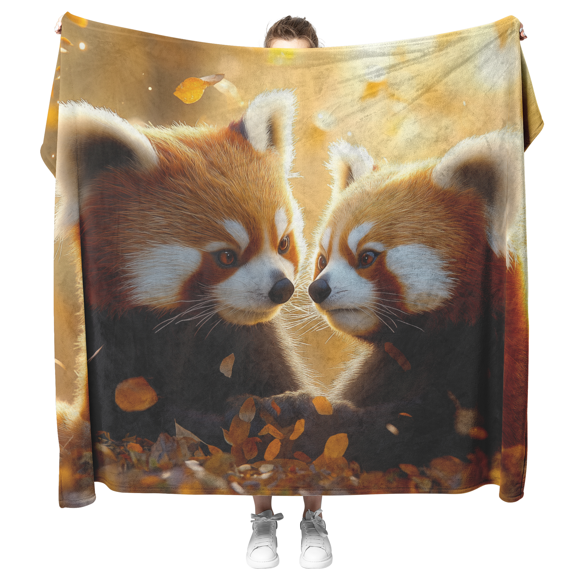 Two_Red_Pandas_Playing_in_a_Glowing_Mead_H_Blanket_Model_Mockup.png