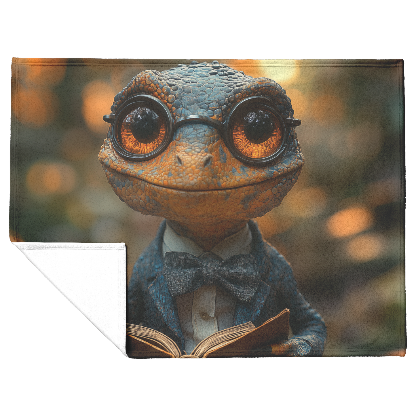 Velociraptor_Wearing_Tiny_Bow_Tie_Surrou_H_Blanket_Flat_Fold_Mockup.png