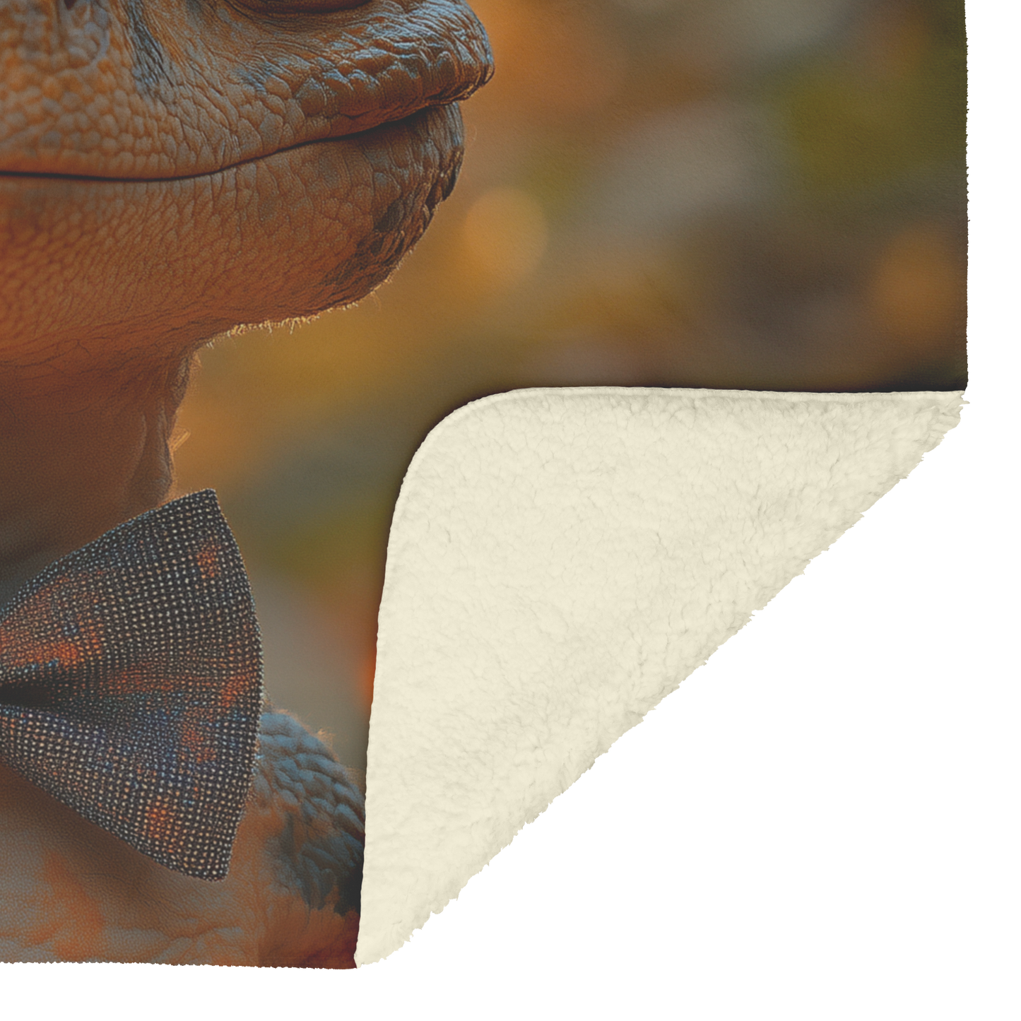 Velociraptor_Wearing_Tiny_Bow_Tie_Surrou_H_Blanket_Sherpa_Mockup.png