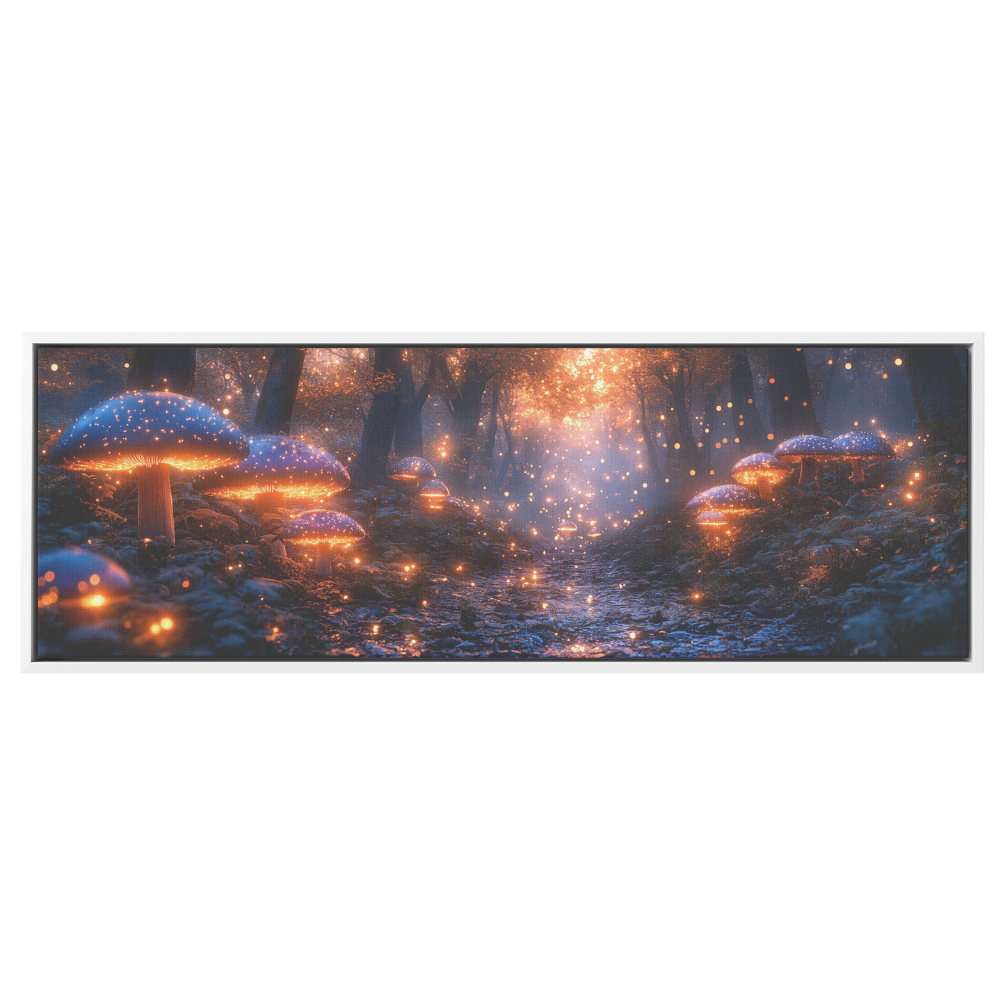 Vibrant_Fantasy_Forest_Glowing_Blue_Purp_White_Framed_Canvas_H_Panoramic_Main_Mockup.png