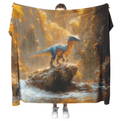Vibrant_Velociraptor_Standing_Atop_Rocky_H_Blanket_Model_Mockup.png