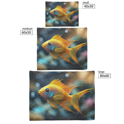 Vibrant Yellow Fish Cozy Fleece and Sherpa Blanket Swimming Gracefully Through a Serene Underwater Scene - Awakening Righteousness