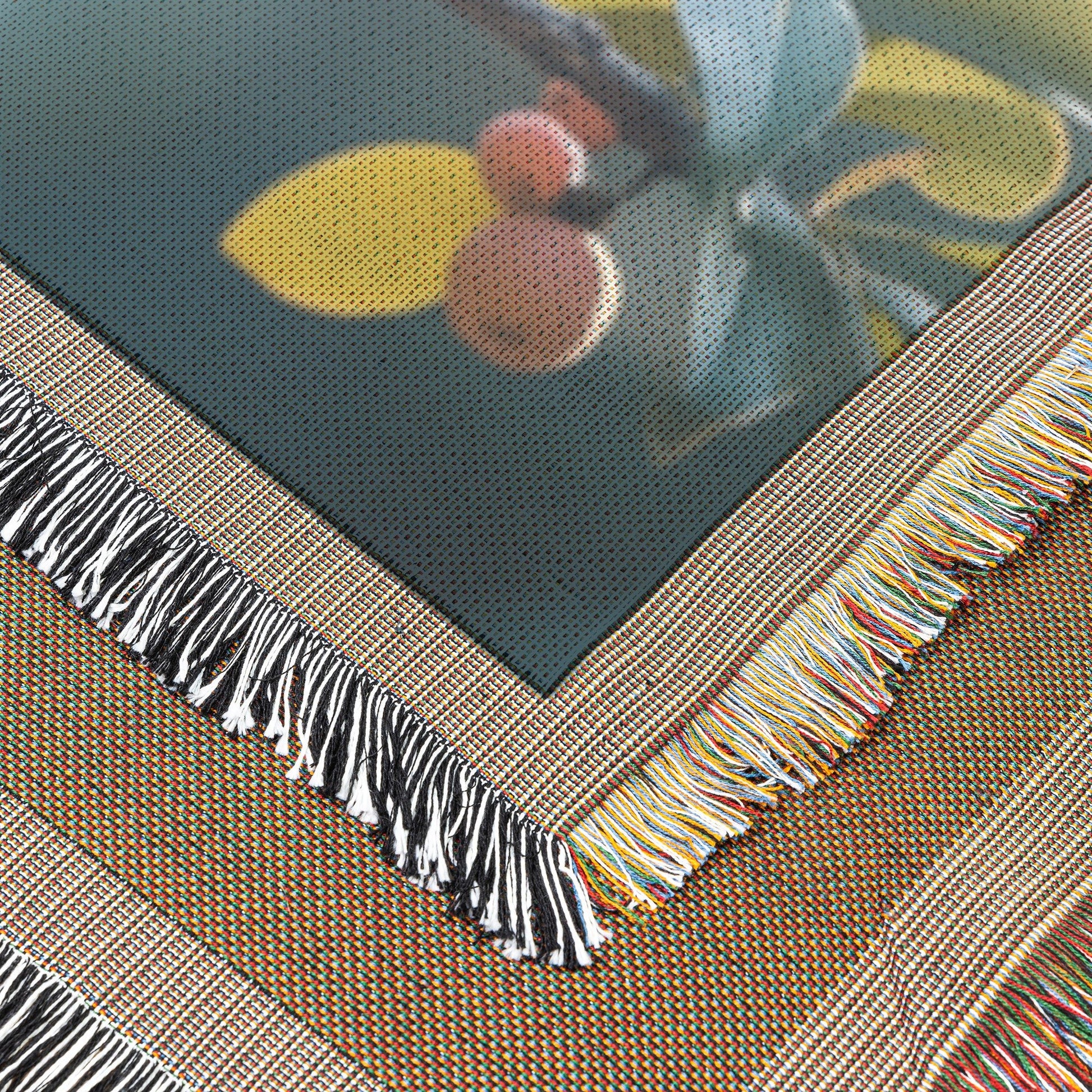 Vibrant Yellow Parakeet Perched Amid Green Leaves and Red Apples  Beautiful Nature Artwork for Home or Office Decor  Woven Throw Blanket Featuring Bright Plumage and Tranquil Vibes - Awakening Righteousness