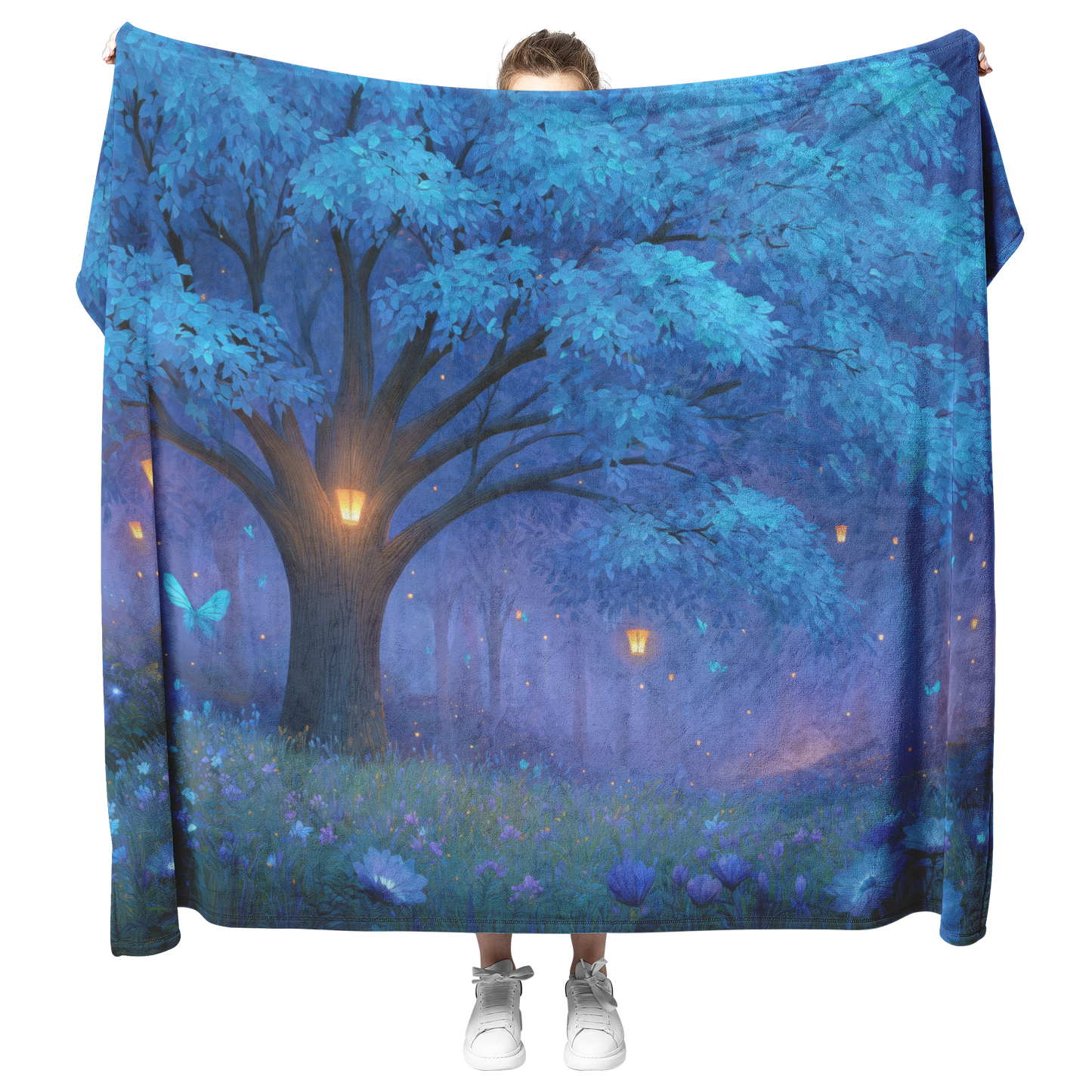 Whimsical_Tree_Of_Life_With_Blue_Glowing_H_Blanket_Model_Mockup.png