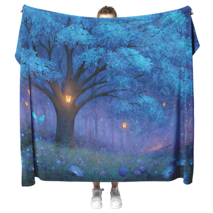 Whimsical_Tree_Of_Life_With_Blue_Glowing_H_Blanket_Model_Mockup.png