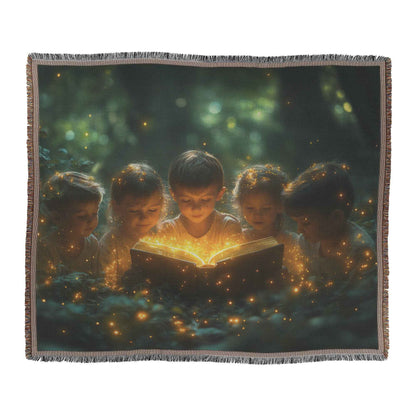 Children Gathered Around an Ancient Book Under Fireflies in a Magical Forest Christian Throw Blanket  Cozy Woven Kids Comfort Blanket with Hope  Holy Faith Inspired Prayer Healing Blanket for Children