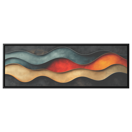 Abstract Composition Bold Wavy Shapes Clay Red Sand Beige Moss Green Earthy Tones Ultra High Definition Modern Boho Panoramic Framed Canvas Wall Art - Awakening Righteousness