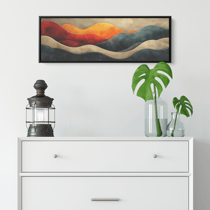 Abstract Composition Bold Wavy Shapes Earthy Tones Clay Red Sand Beige Moss Green Ultra High Definition Modern Boho Panoramic Framed Canvas Wall Art - Awakening Righteousness