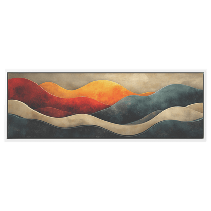 Abstract Composition Bold Wavy Shapes Earthy Tones Clay Red Sand Beige Moss Green Ultra High Definition Modern Boho Panoramic Framed Canvas Wall Art - Awakening Righteousness