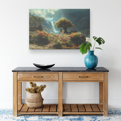 Adam and Eve Exploring Vibrant Valley in the Garden of Eden Christian Canvas Wall Art Decor - Awakening Righteousness
