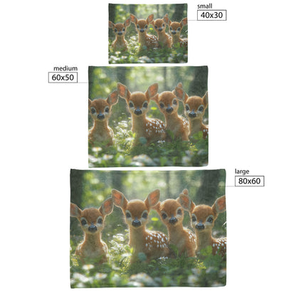 Adorable Baby Deer with Big Eyes in Serene Forest Surrounded by Flowers and Green Grass Cozy Fleece Sherpa Blanket - Awakening Righteousness