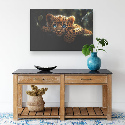 Adorable Baby Leopard With Blue Eyes Beautiful Natural Scenery Wildlife Canvas Wall Art Decor - Awakening Righteousness