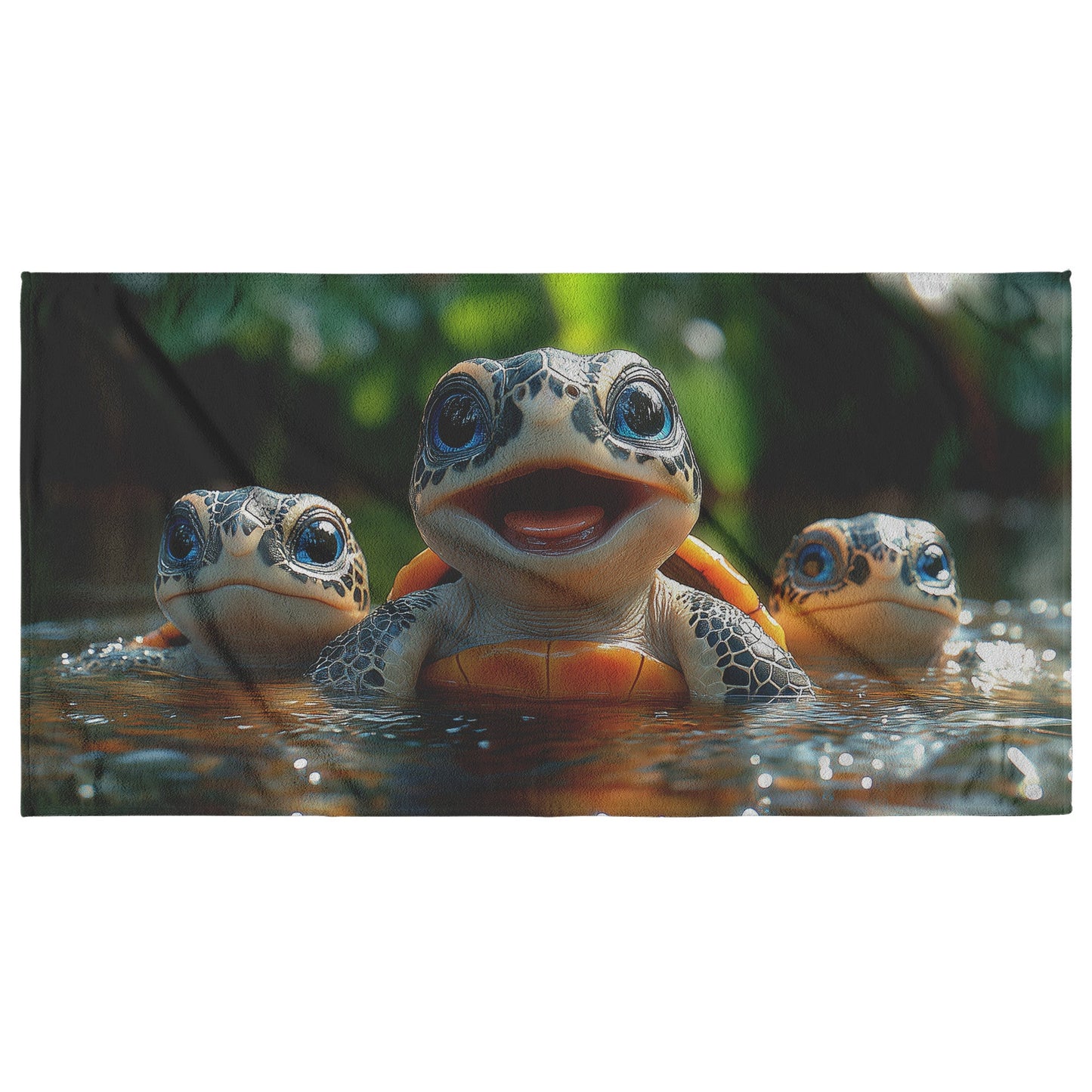 Adorable Baby Sea Turtles Swimming in Tropical Waters Stunning Wildlife Art Soft Lightweight Absorbent Beach Towel - Awakening Righteousness
