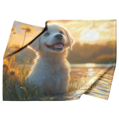 Adorable Golden Retriever Puppy Cozy Fleece Sherpa Blanket - Awakening Righteousness