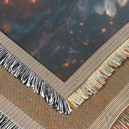 Angel with Glowing Cross and Fiery Wings Woven Throw Blanket for Spiritual Home Decor - Awakening Righteousness
