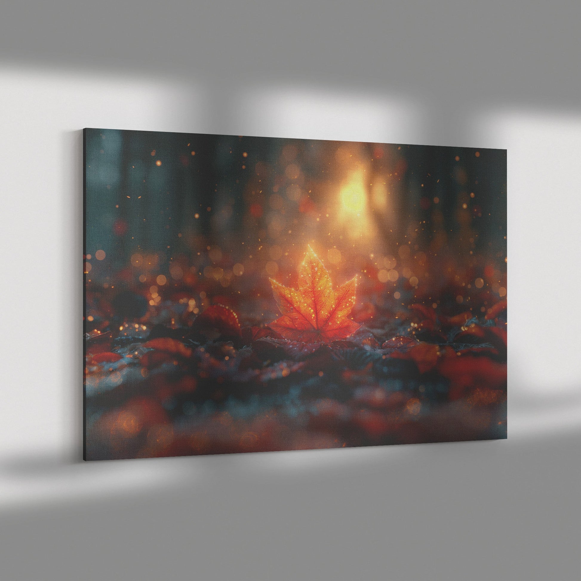 Autumn Glow Golden Maple Leaf in Magical Forest Canvas Wall Art Decor - Awakening Righteousness