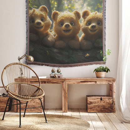 Adorable Baby Bear Cubs Throw Blanket  Cozy Woven Kids Comfort Blanket with Joy Prayer Healing Blanket for Children - Awakening Righteousness